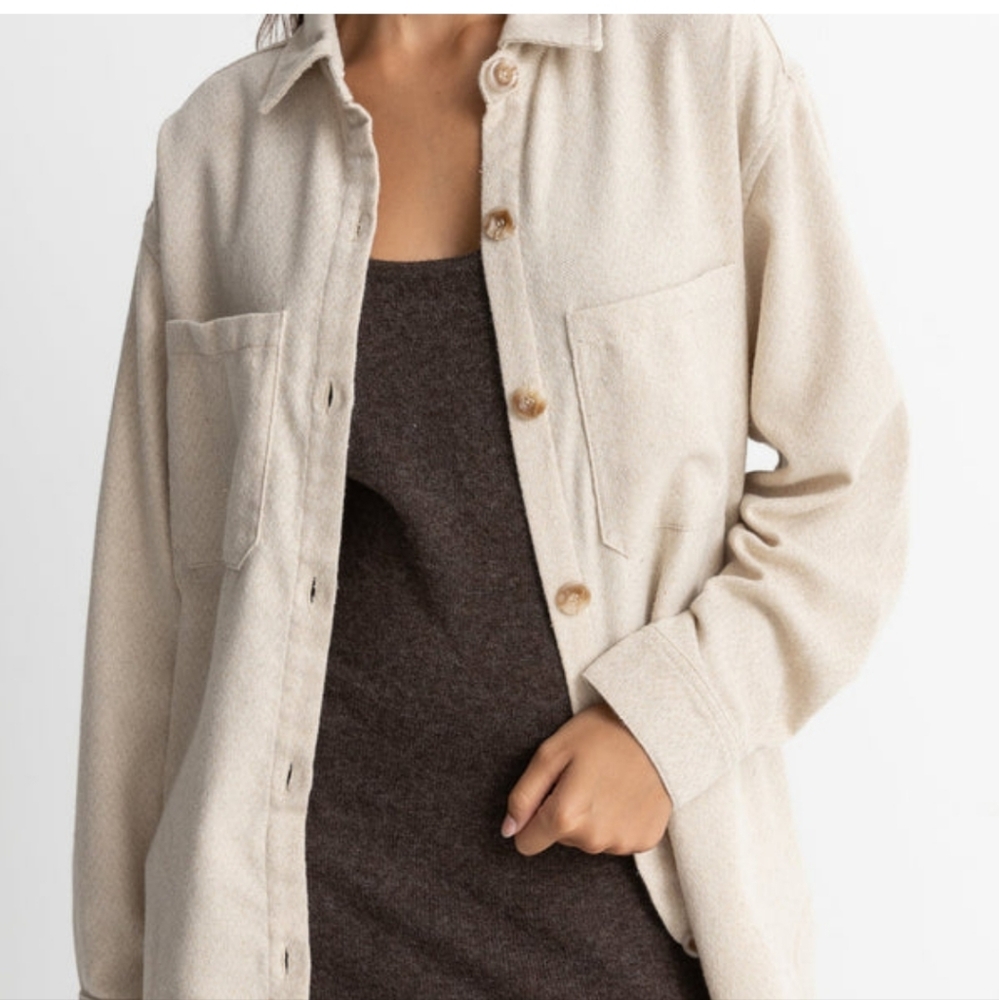 Rhythm Womens Oversized Shacket Oyster Sz L Shirt Jacket Pockets, new with tags